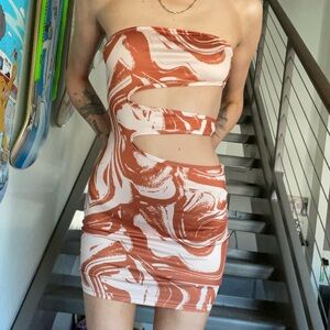 Swirl Pattern Strapless Cutout Dress